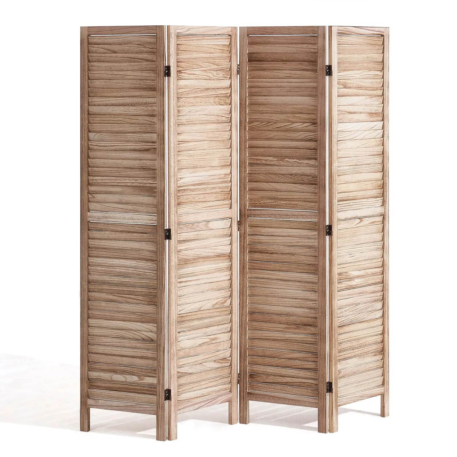 Wood Room Divider, 4 Panel Wood Folding Privacy Sn, 66.9 Inches Tall Indoor Louvered Wooden Partition, Portable