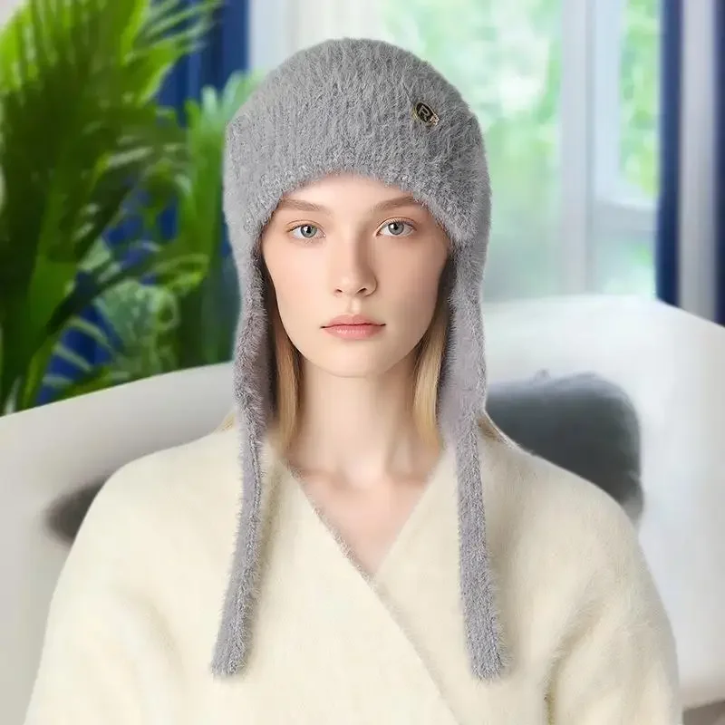 المرأة لطيف إيرفلاب قبعة الشتاء موضة فو الفراء محبوك قبعة نمط قبعات صغيرة لينة الإناث الشارع الشهير قبعة في الهواء الطلق #5