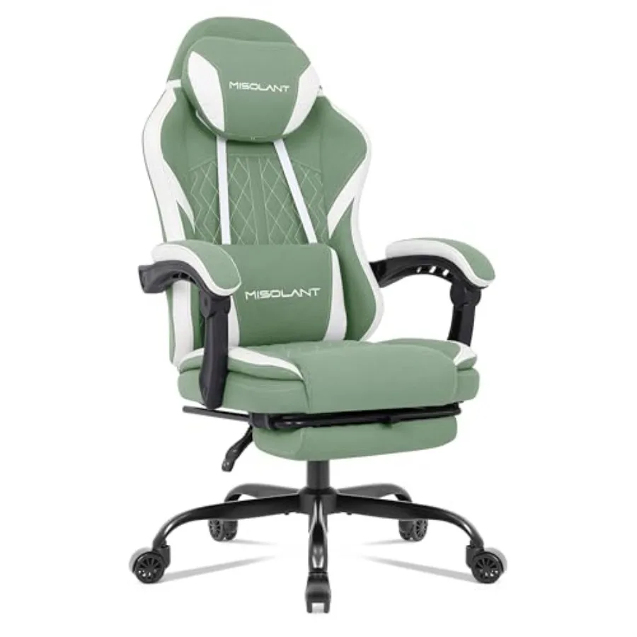Cadeira de jogos para adultos, cadeira ergonómica de computador com encosto alto e apoio para os pés, em tecido, cor preta, com apoio de cabeça ajustável e função de massagem.
