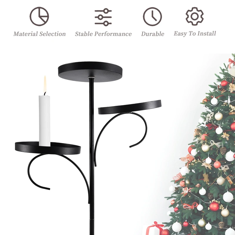 Black Triple Christmas Tree Decorative Candlestick Christmas Candlestick Indoor Bedroom Tableware Kitchen