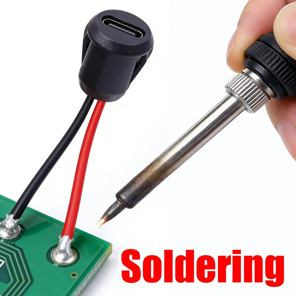 2P USB C Female Connector Waterproof PVC Socket 5V/3A Fast Charging Type-C Port Extension Wire Cable Car Motorcycle DIY Parts view 3