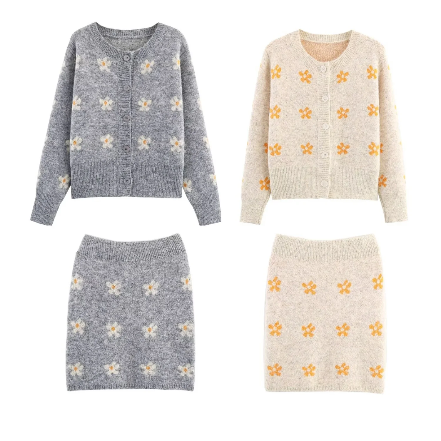 

Корейский стиль, осенне-зимний женский комплект с трикотажной юбкой, винтажный женский кардиган с длинными рукавами и круглым вырезом, свитер или мини-облегающие юбки