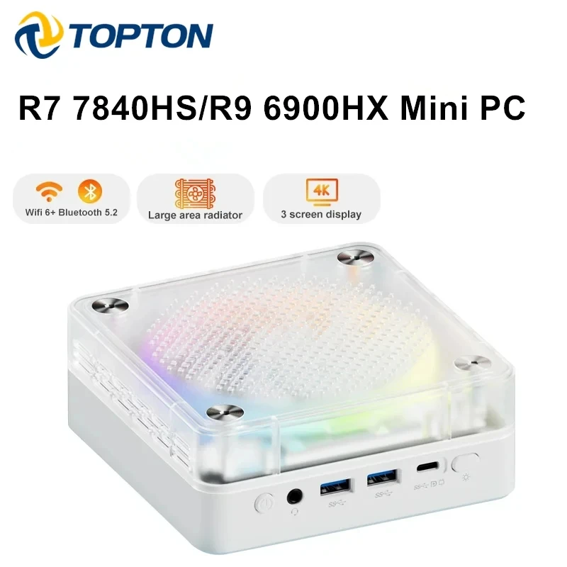 Imagem -02 - Topton-mini pc Computador Amd Ryzen Rgb Color Gamer Windows 11 Wifi6 Bt5.2 Gaming pc Ddr5 Nvme Ssd 4k 8845hs 7840hs 6900hx