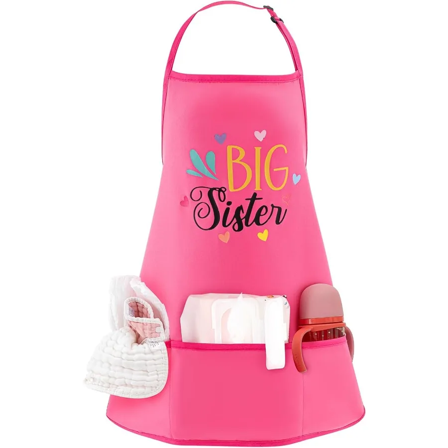 

Big Sister Apron with Pockets Big Sister Gts for Girls Adjustable Toddler Apron for Baby Shower Cng Baking