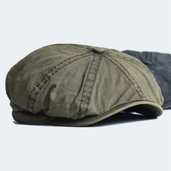 Vintage England Washed Cotton Newsboy Cap Men Women Octagonal Hat Vintage Casual Cap Solid Berets Visor Gatsby Flat Ivy Hat