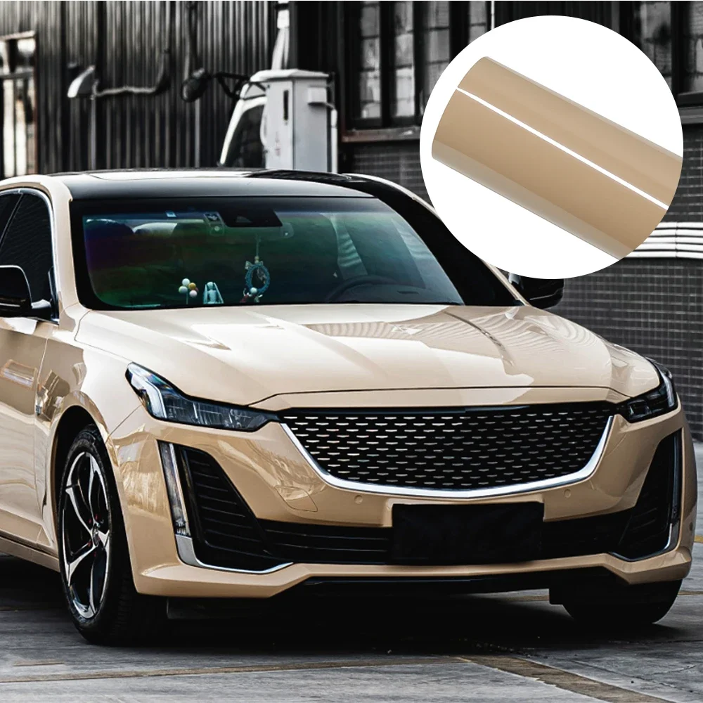 Katze Aufkleber Ultra Glanz Sand Beige Blase Frei PET Vinyl Film Auto Aufkleber Auto Innen Außen Zubehör Auto Dekoration