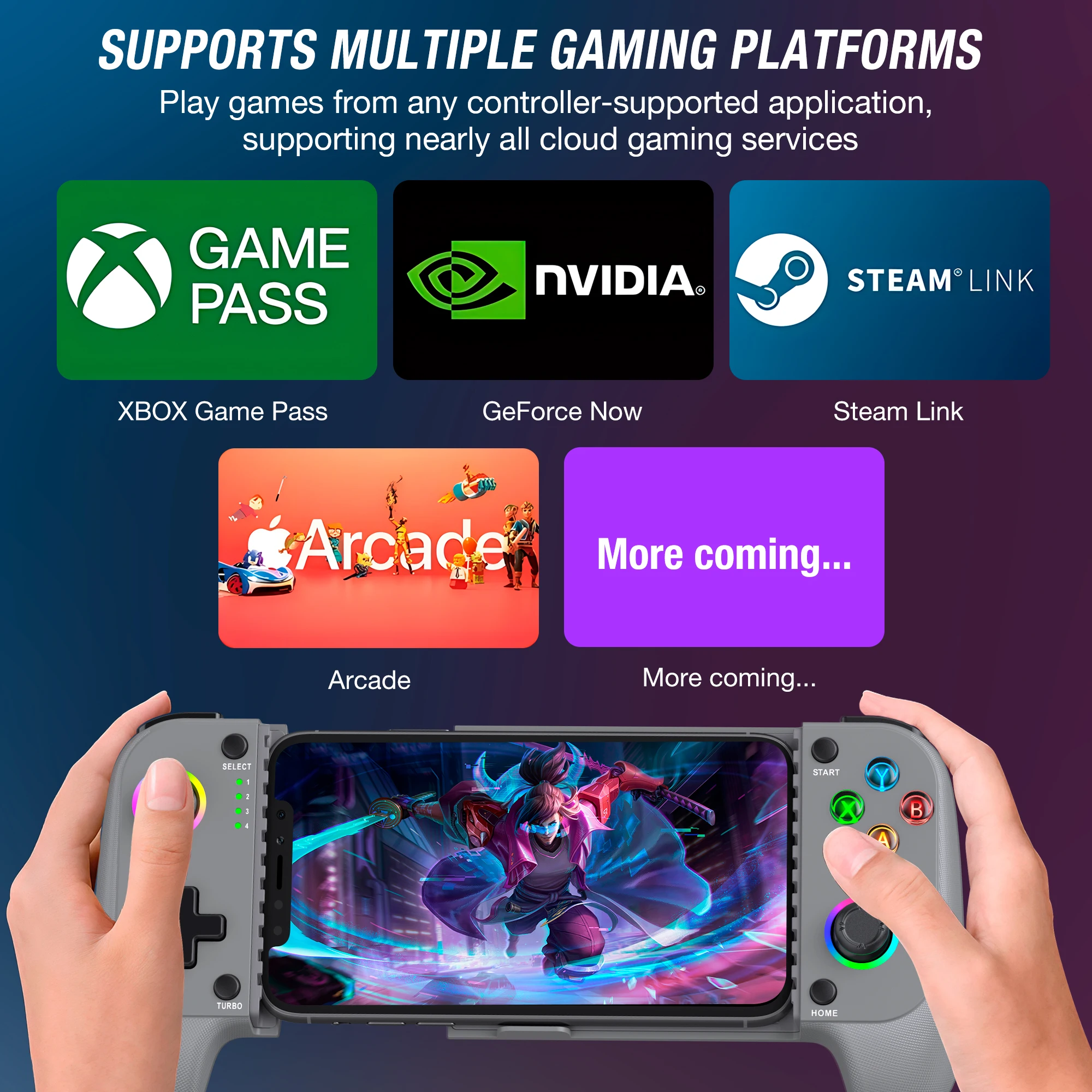BEBONCOOL Drahtloser Telefon-Mobil-Gaming-Controller für iPhone/Android, dehnbare Telefon-Gamepads