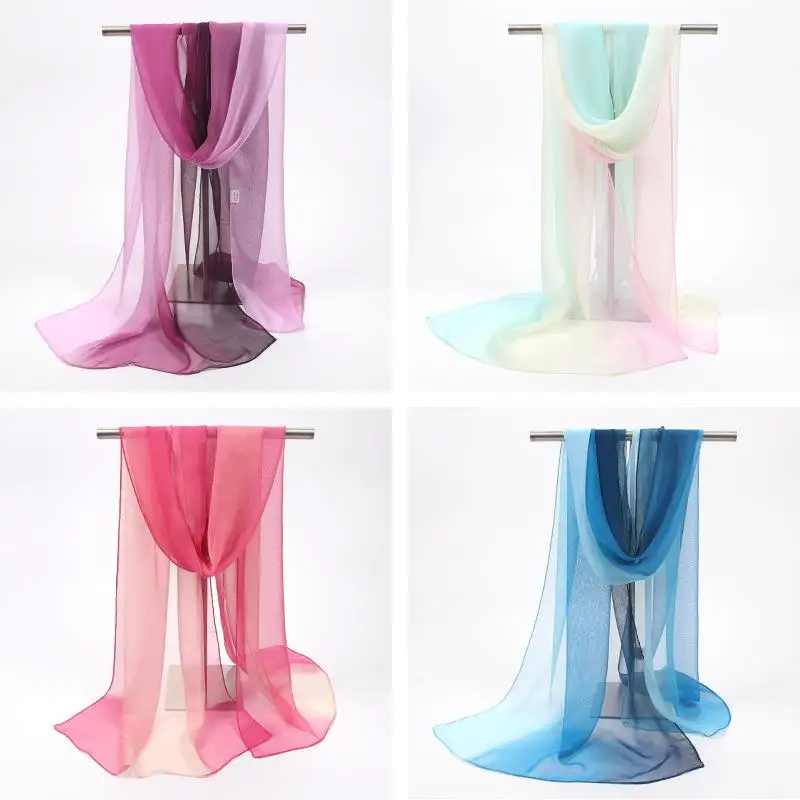 Long Thin Summer Scarf for Women in Blue Color Shawl Scarf Versatile Lightweight Sun Protection Gradient Color Dance