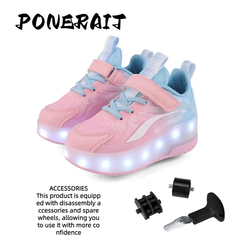 Zapato con ruedas LED para niño y niña, patines con ruedas, zapatillas con ruedas para estudiantes, zapatos con ruedas extraíbles de 2 ruedas, patín de velocidad