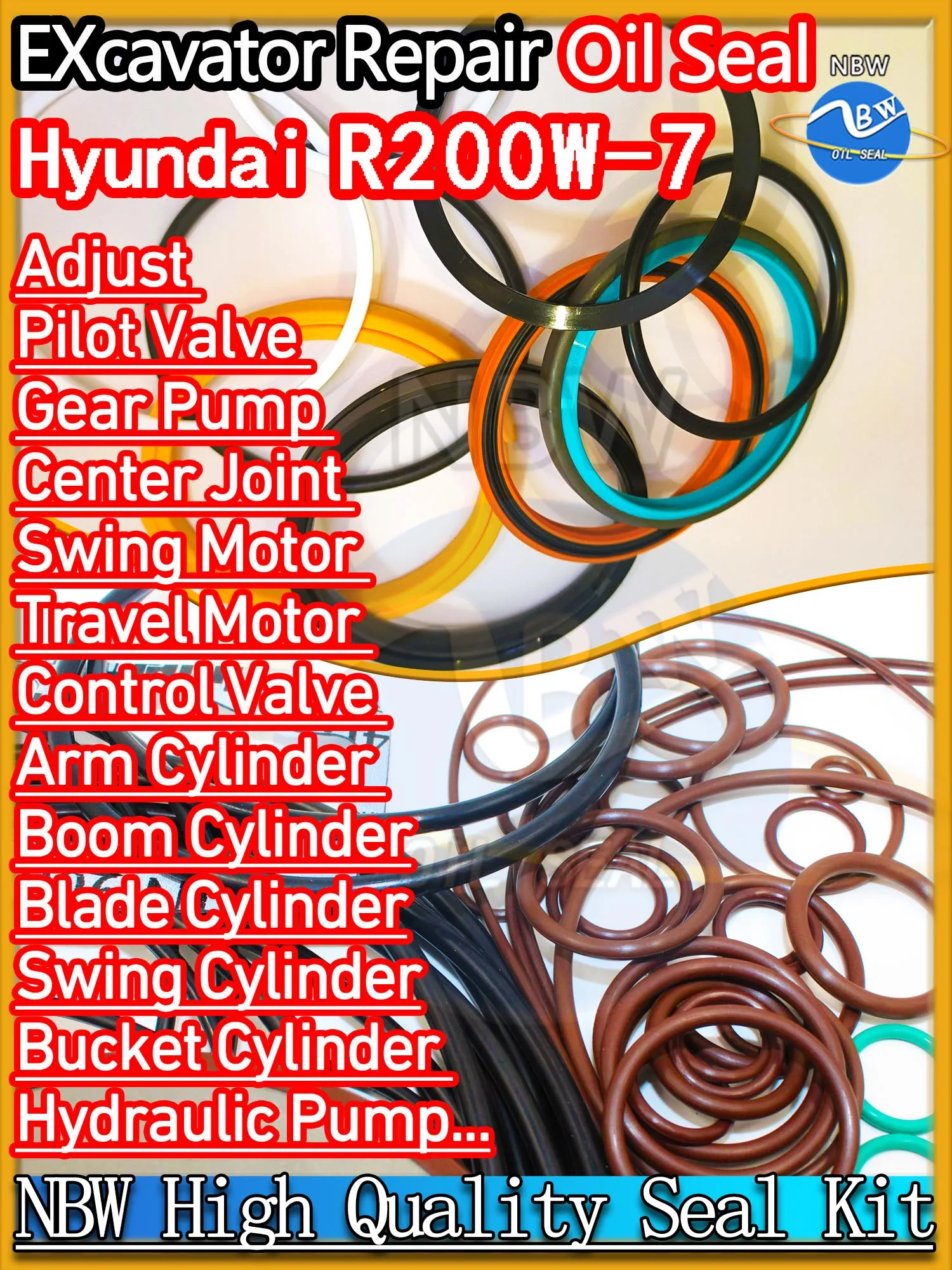 

For Hyundai R200W-7 Excavator Oil Seal Kit High Quality Repair R200W 7 Excavating Machinery Maintenance Floating Rebuild Parts