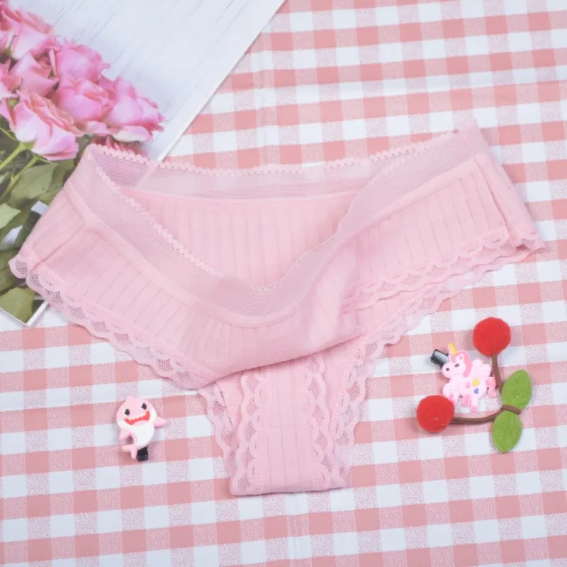 3PCS/Set Women\'s Sexys Panties Seamless Cotton Ladies Ribbed  Female Underwear Low Waist Briefs Sports Lace Lingerie M L XL