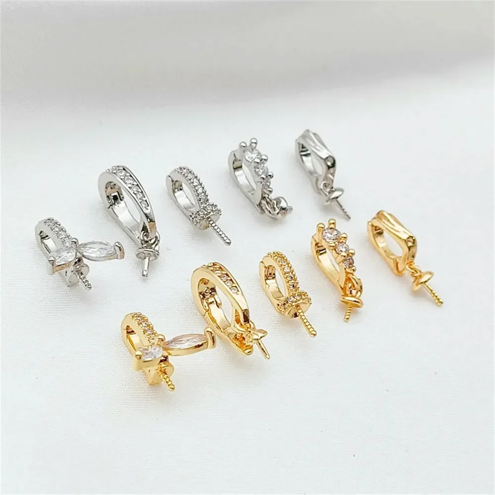 

14-каратное позолоченное белое K, защелкивающийся тип с инкрустацией цирконием, пряжка-подвеска с бусинами с половиной отверстия, ручная работа, ногти овечьего глаза своими руками