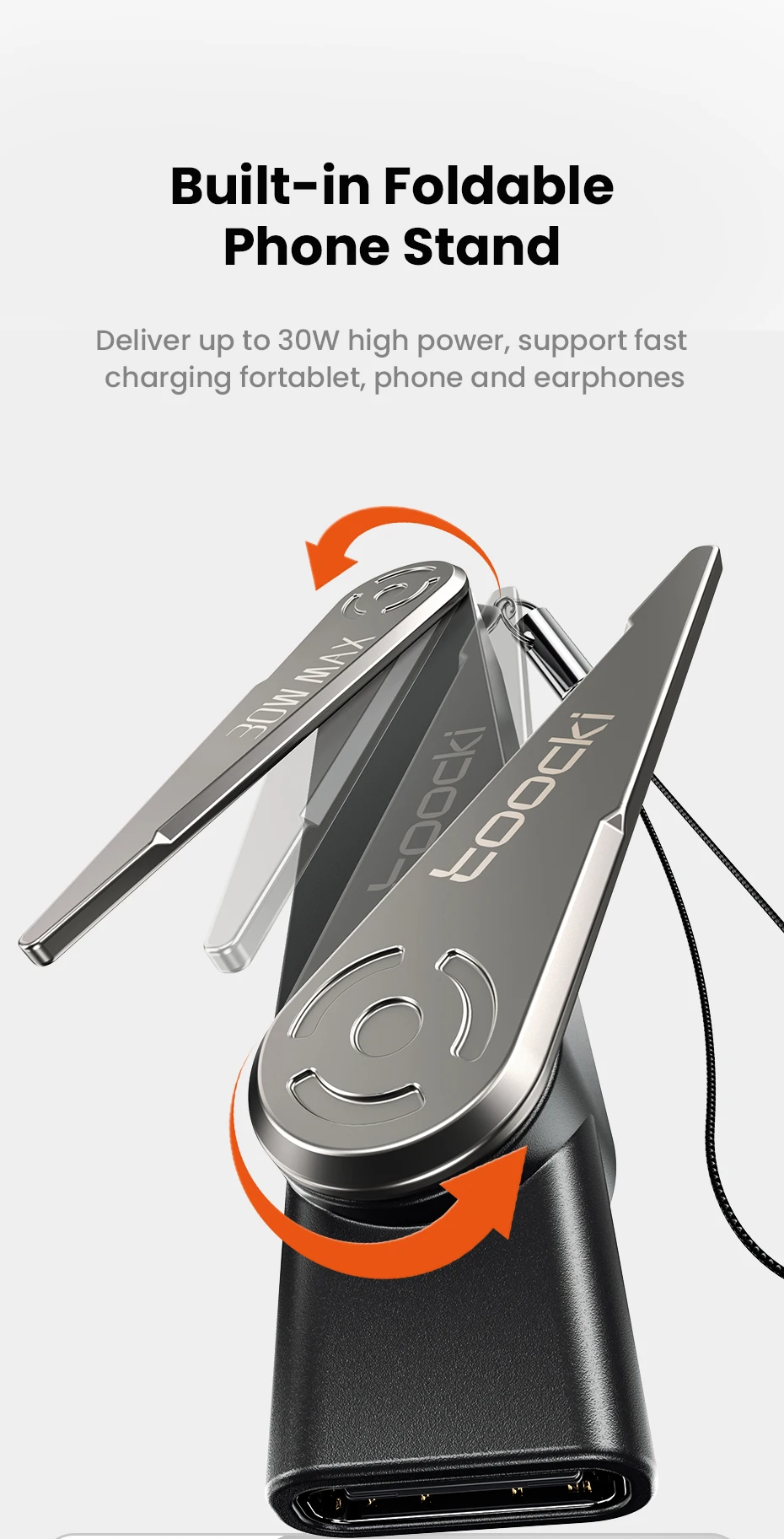 Toocki 30W USB-C-auf-Lightning-Adapter mit integriertem Klappständer und Trageband, tragbarer Typ-C-Buchse auf iP-Stecker OTG für iPhone 14 13 – Detail 2