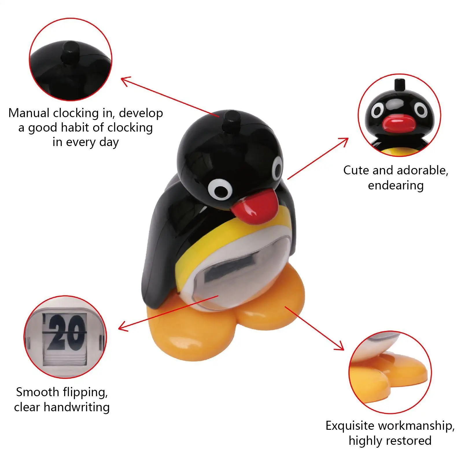 Pinguim calendário de mesa animal boneca decoração retro bonito pressionando calendário perpétuo para o quarto amigos aniversário casa acessório