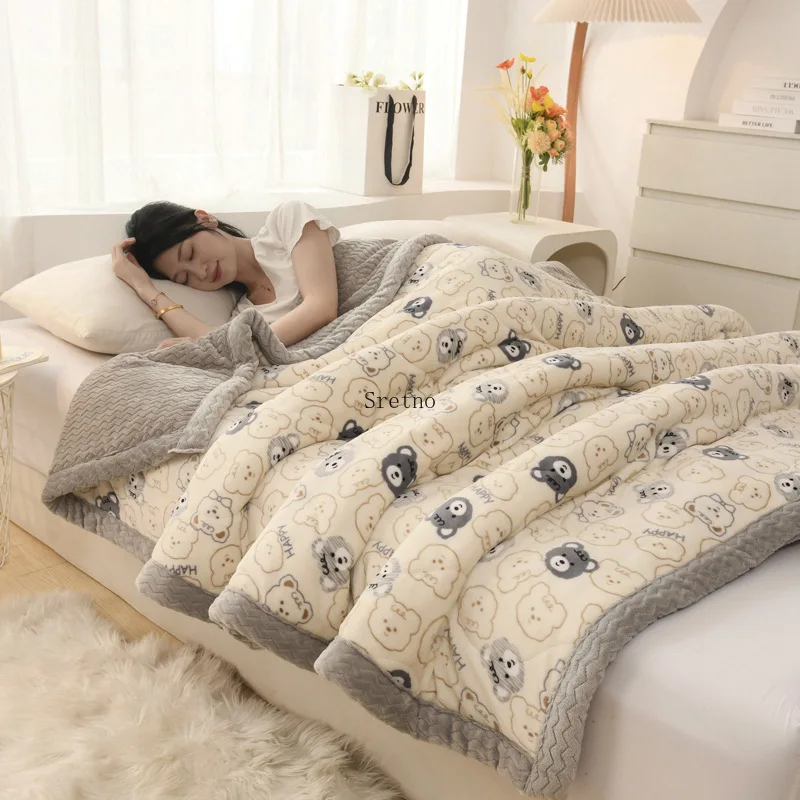 Thick Milk Velvet Throw Blanket Ultra-Soft Winter Quilt Blanket, Multi-Use Sofa,Travel Shawl Cover,Machine Washable mantas