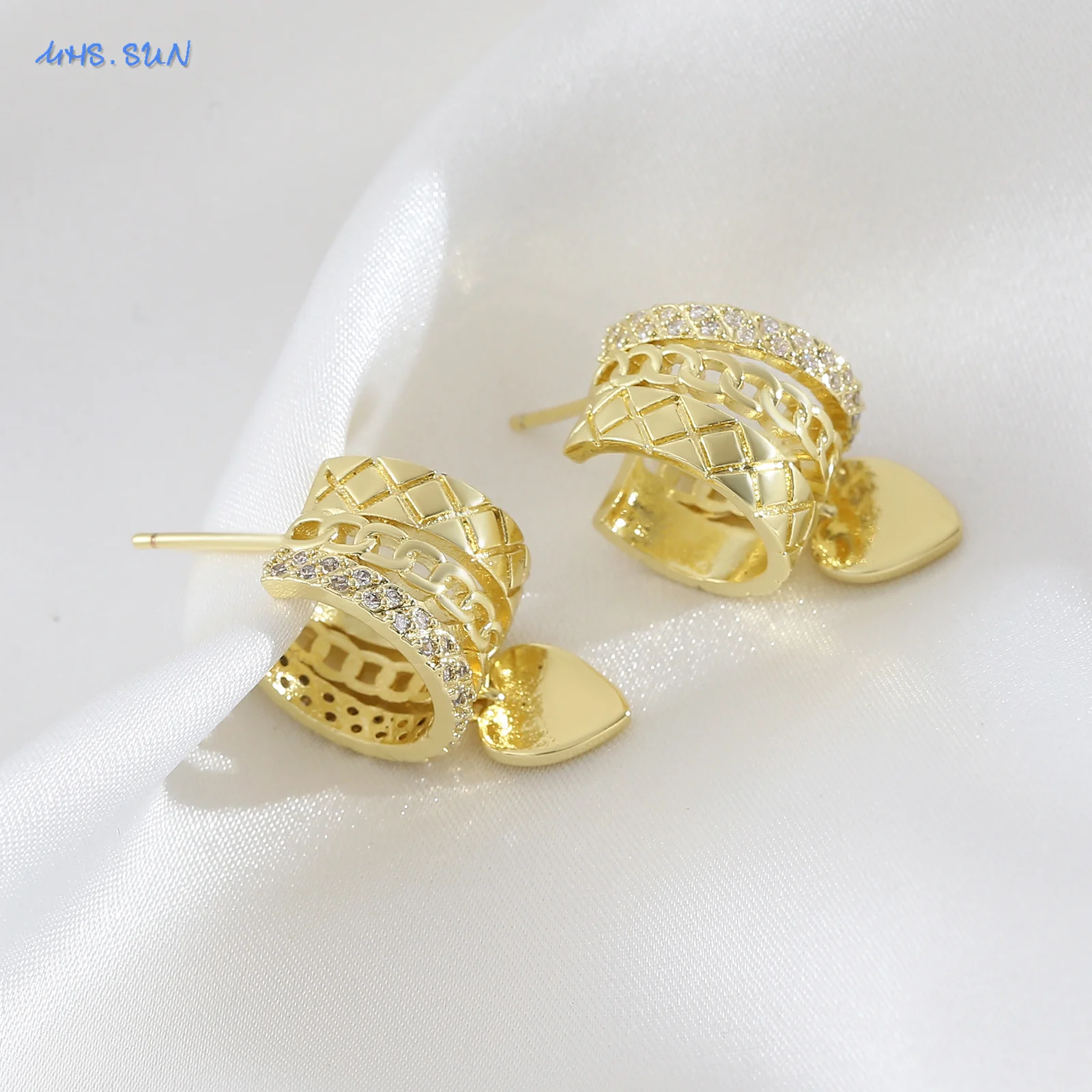 MHS.SUN موضة زركون الحب القلب إسقاط أقراط للنساء مزاجه الذهب اللون القرط ثقب الأذن مجوهرات حفلة هدية
