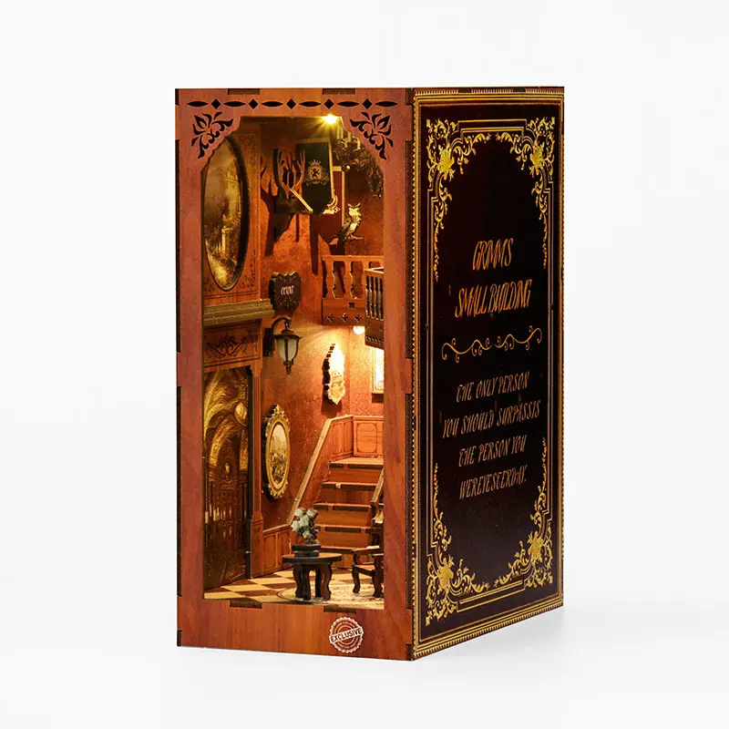 

DIY Book Nook Kit Wooden Doll House 3D Puzzle Assembly Model Construction Bookshelf Insert Decoration With Furniture Dollhouse