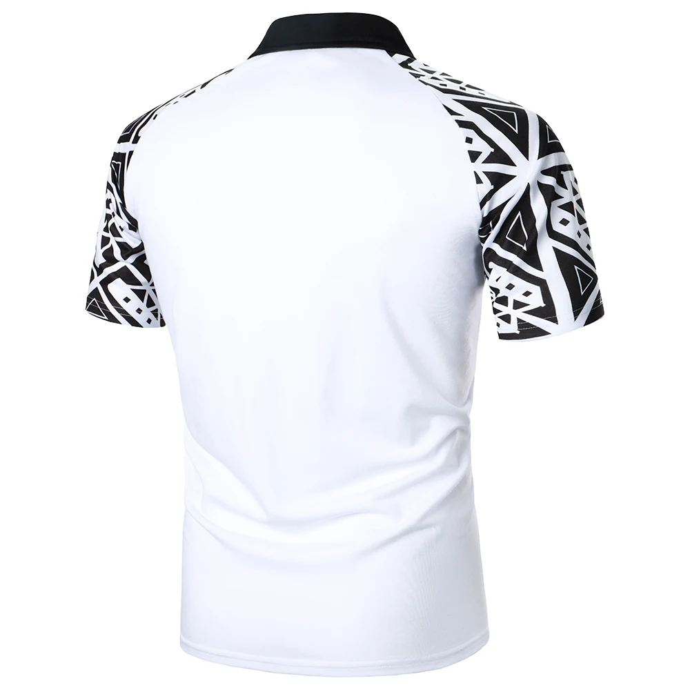 Men Raglan Short Sleeve Polo Shirt Contrast Splicing Geometric Printing Top Streetwear Casual Fashion Holiday Men Polo Shirt