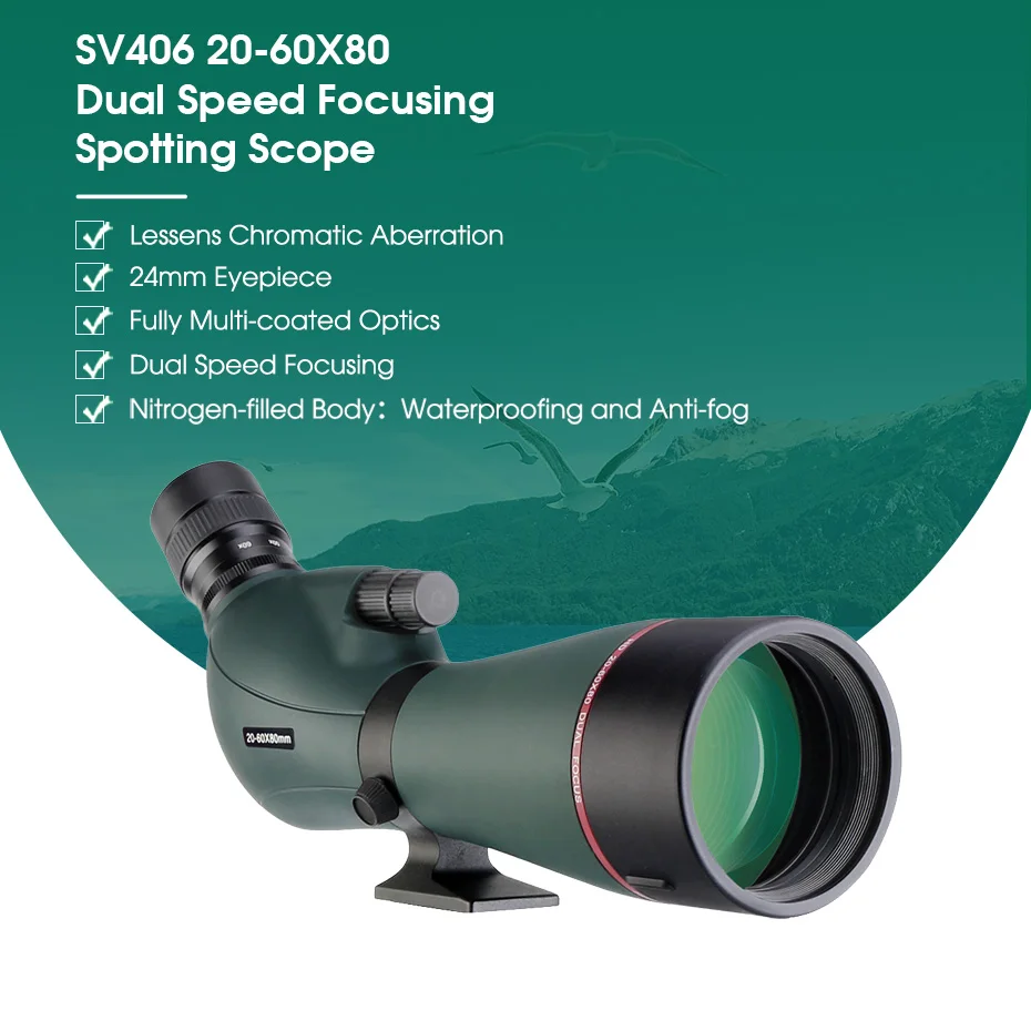 Svbony SV406/SV406P ED Spektiv 20‑60x80/25‑75x100/16‑48x65 Doppelfokus IPX7 Wasserdichtes Teleskop für Vogelbeobachtung und Bogenschießen – Detail 23
