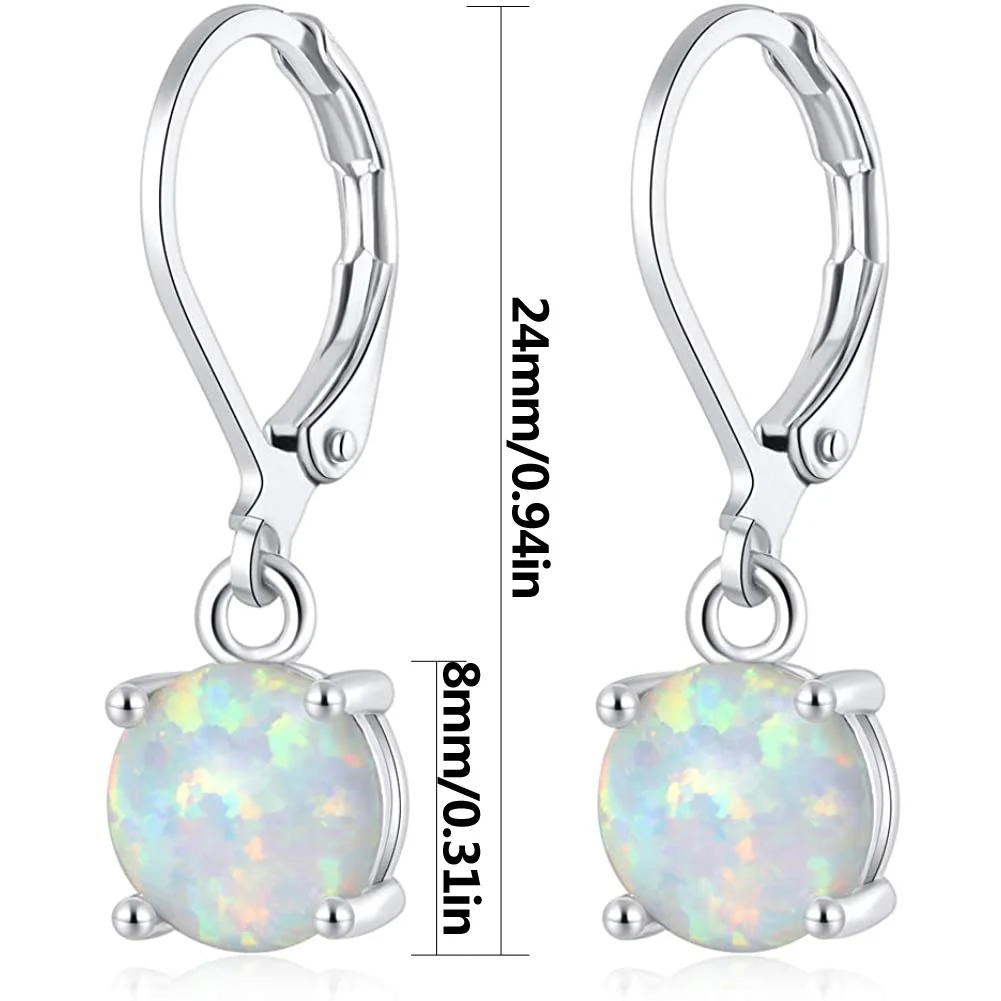 White Opal Leverback Earrings for Women,Hypoallergenic Earrings with Play-of-Color, Minimalist Dainty Everyday Jewelry Gifts
