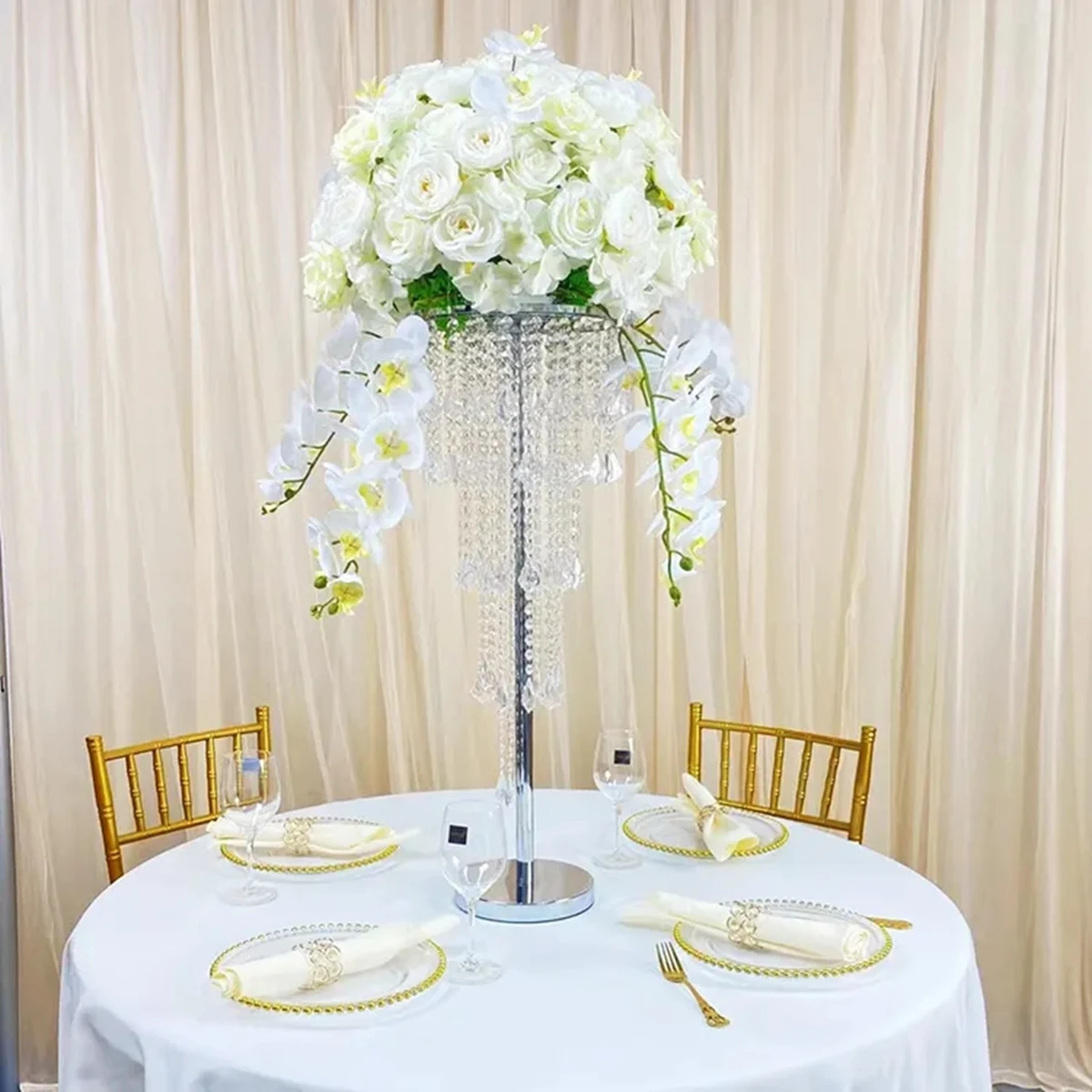 50cm/60cWholesale CM Tall Gold Metal Hanging Crystals Flower Stand For Wedding