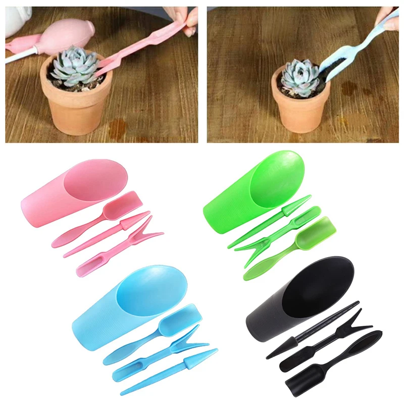 4Pcs Garden Planter Kit Sowing Shovel Spoon Succulents Seedlings Tool Bonsai Fertilizer Plastic Handle Soil Replacement Tools