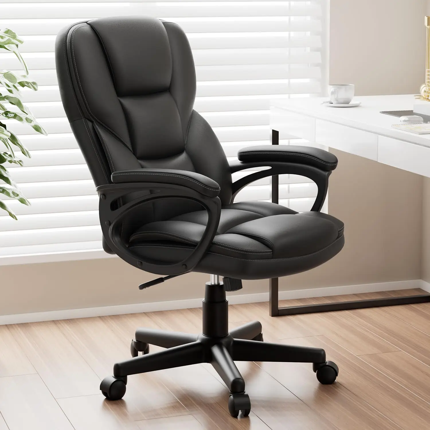 

Executive Office Chair, PU Leather Chairs, High Back Ergonomic Armchair for Home Desk with Wheels, Dark Black, Customized