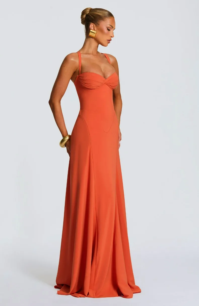 Einfarbiges trägerloses Camisole-Kleid mit Rückenausschnitt und Taillenbund, A-Linien-Kleid, elegantes Abendkleid für Geburtstagsfeiern und Brautjungfern. – Detail 12