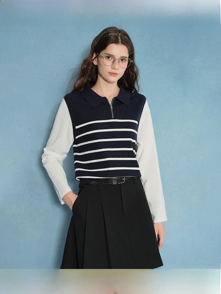 

Large Size Women's Knitted Ne f Zipper Striped Sweater Autumn Winter Casual Slim Fit Cotton Blend Faion Duu