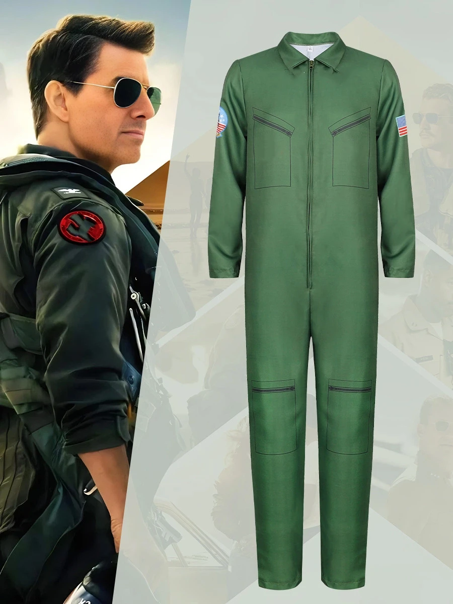 

Cool Green Flight Suit Top Gunner Cos Adult and Children's One-piece Suit Performance Costume Halloween Party Stage Costumes