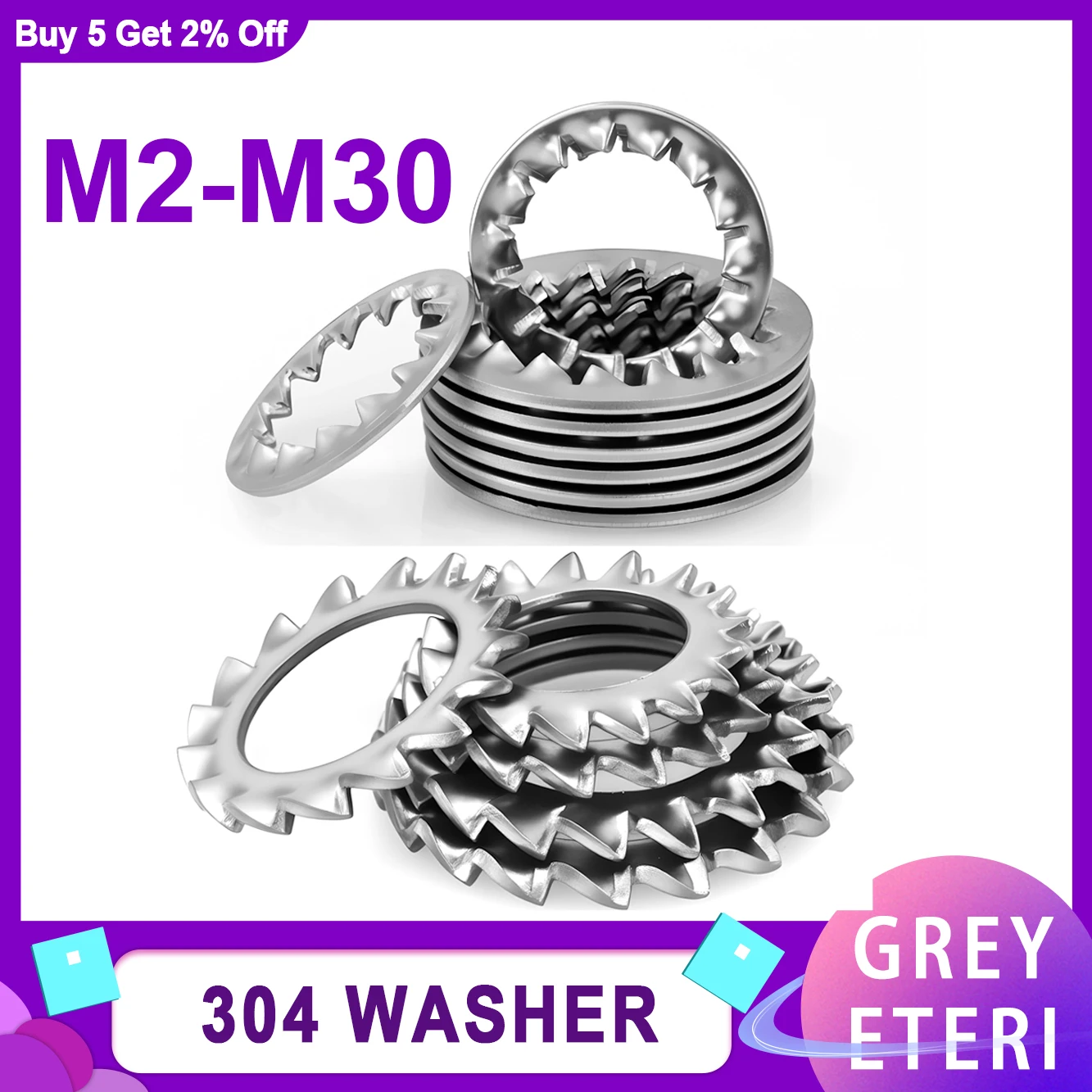 

Нержавеющая сталь 304, внутренняя зубчатая внешняя зубчатая виброустойчивая прокладка, стопорная шайба M2 M2.5 M3 M4 M5 M6 M8 M10 M12 M14 M16-M30