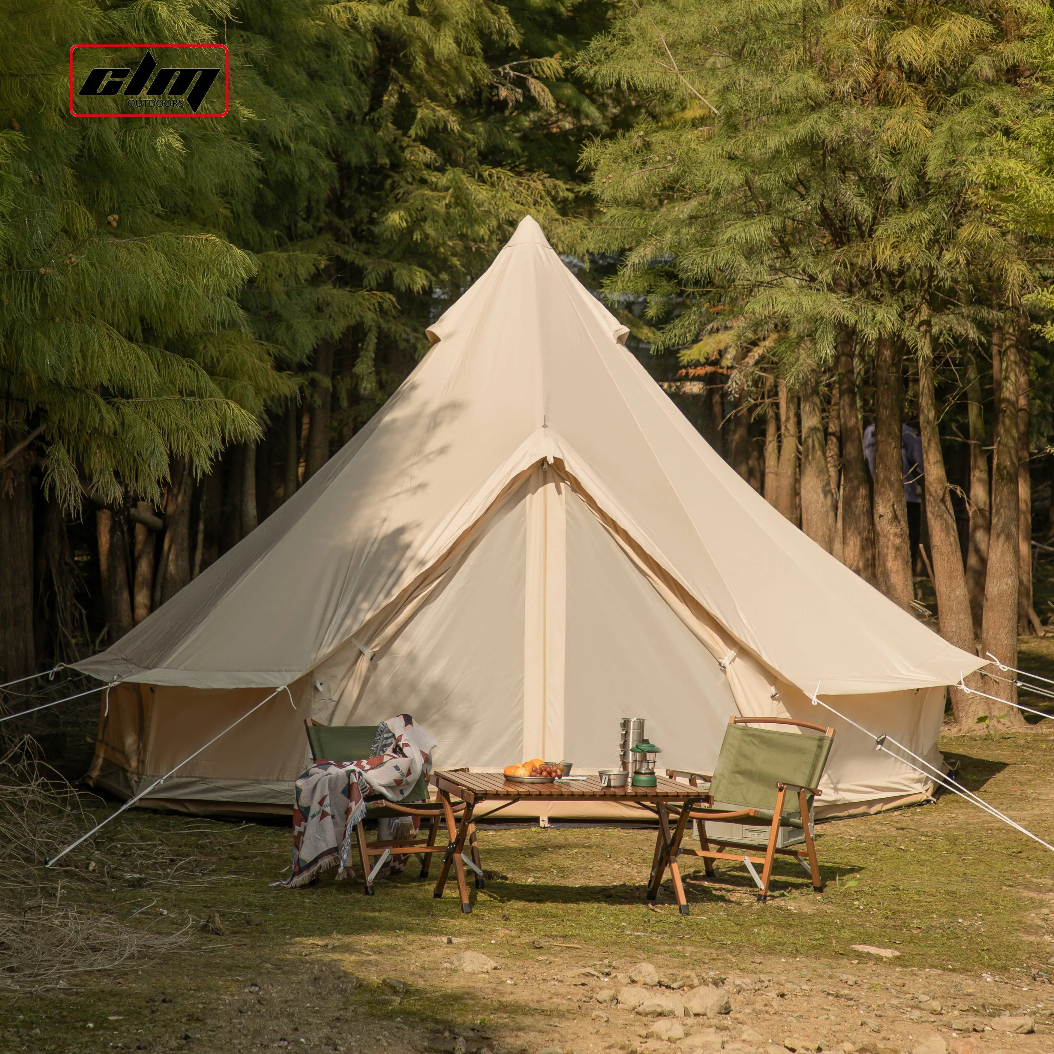 CLM Luxury 4 Season Glamping Teepee Canopy Family Camping Hexagonal Cotton Canvas Yurt Bell Tentcustom