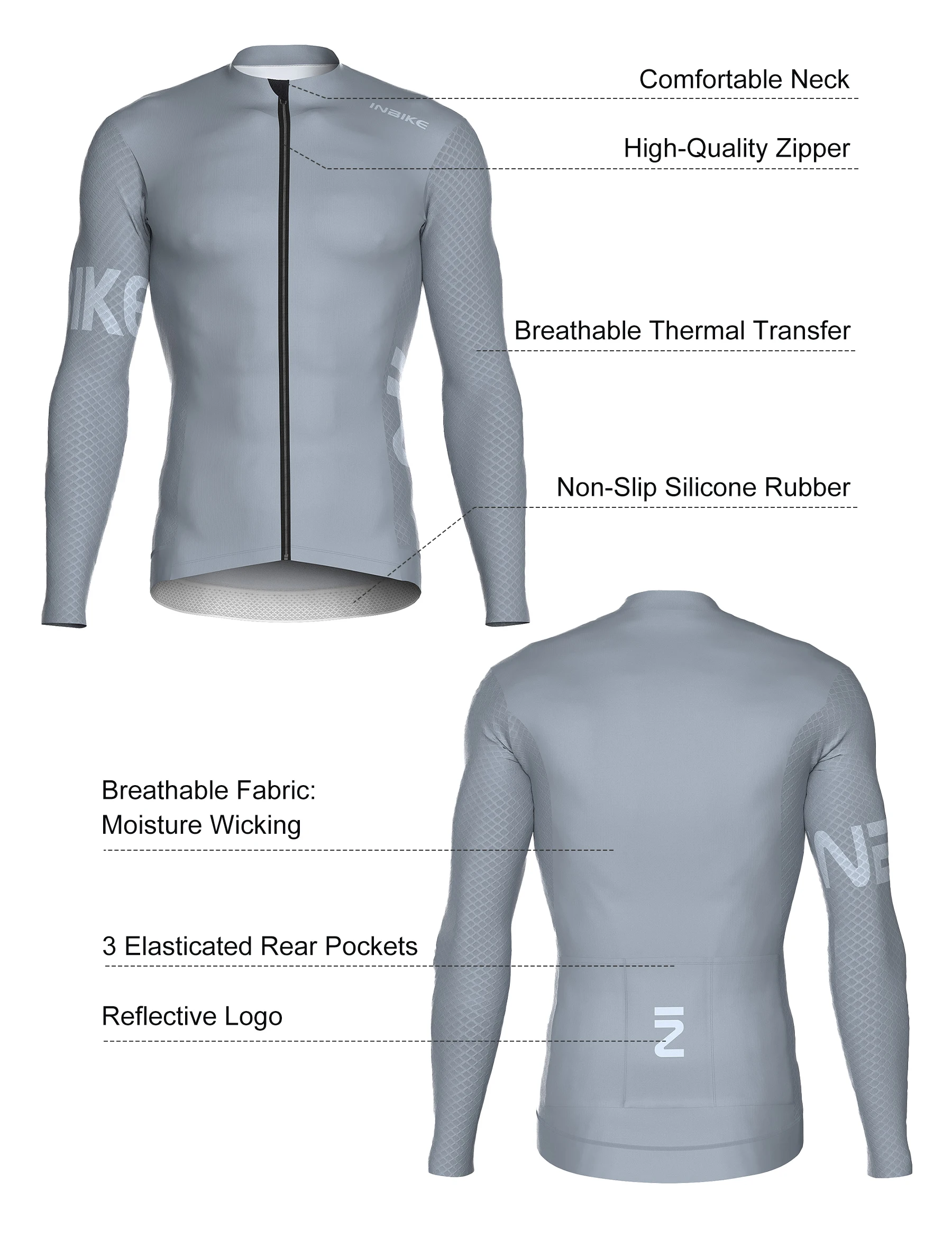 INBIKE Herren-Radsport-Set, langärmelig, Trägerhose, schnell trocknend, Rennrad-Anzug mit Taschen, Frühling und Herbst, Fahrradbekleidung für Herren – Detail 6