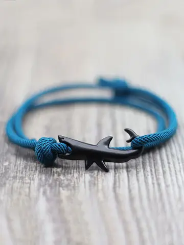 New Nautical Bracelet Men Black Shark Braslet Sliding Adjustable 3mm Milan Cord Chain Summer Beach Surfer Jewelry Accessories
