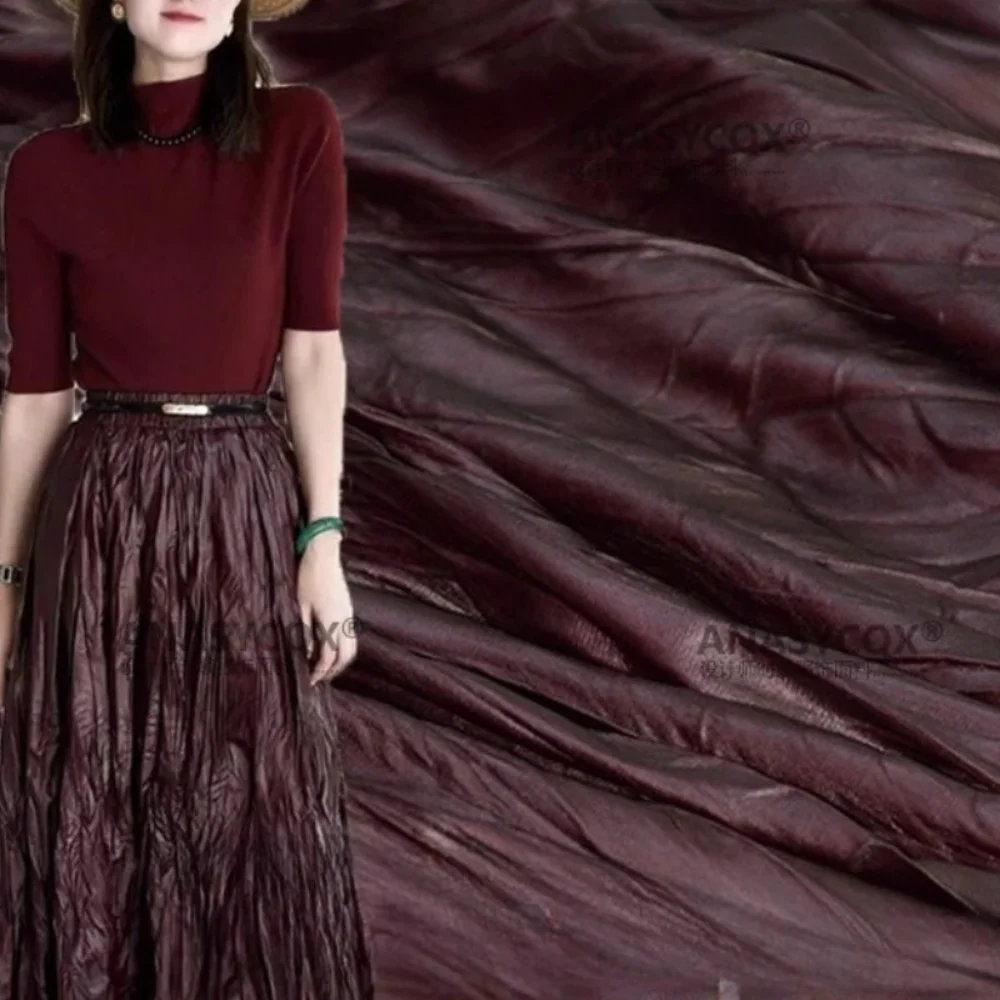 

Irregular Striped Pleated Leather Fabric for Skirt Graduation Designer Apparel Diy Sewing Fabrics By The Meter Cloth Material