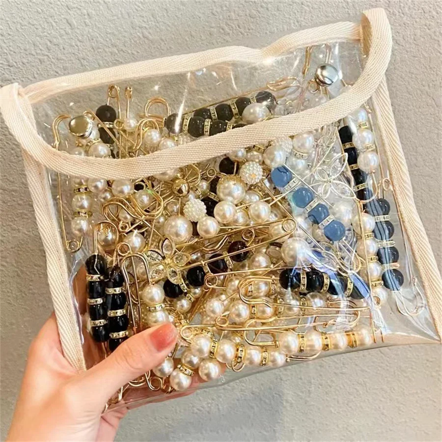 4/10Pcs Anti-Exposure Neckline Buckle Fashion Clothing Brooches for Women Pearl Lapel Pin Sweater Dress Brooch Pins Badge Buckle