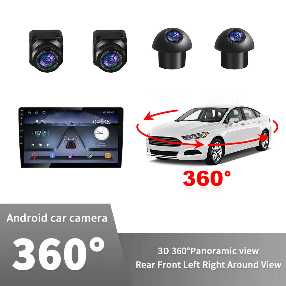 360 Vehicle Camera Panoramic Surround View 1080P AHD Right+Left+Front+Rear View Camera System Of Android Auto Radio Night Vision