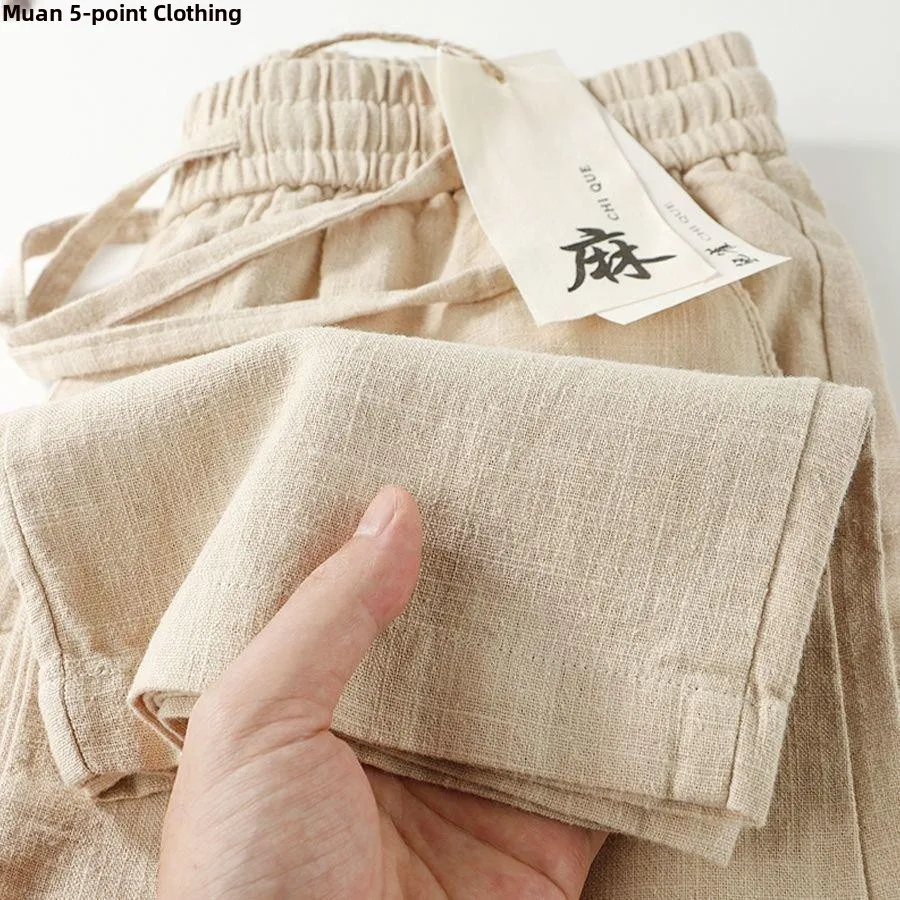 

l Linen Casual Straight Leg Pants Breathable Flax Elastic ket Leisure Sensation Trousers Summer 2024 Wide Leg Pants