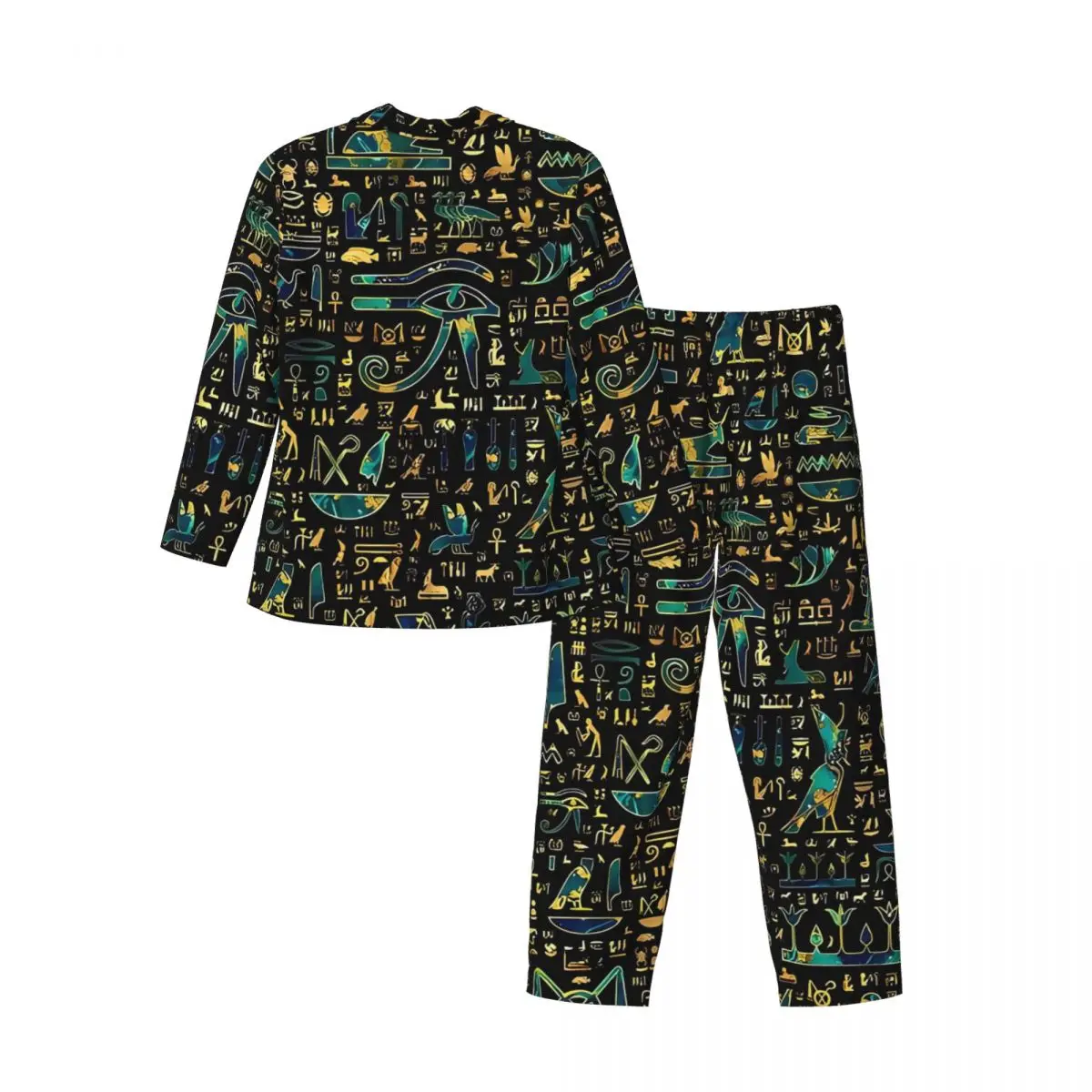 Pyjama Man Oude Egyptische Kunst Thuis Nachtkleding Marmer en Goud Tweedelige Pyjama Set Lange Mouw Romantisch Oversized Thuispak