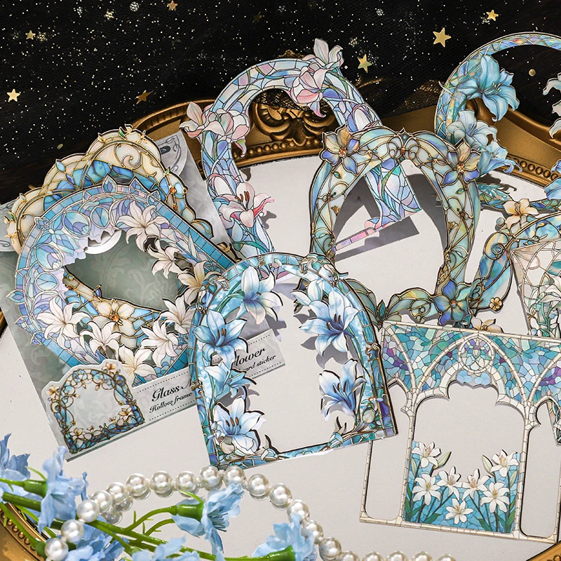 Journal GO 10pcs Flowers Frame Stickers for Scrapbooking Hard Card Art Collage Junk Journal Hallow Out Floral Sticker