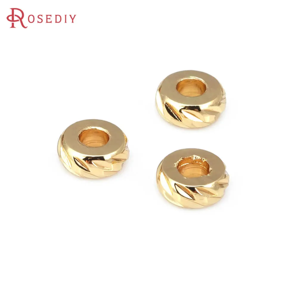 40PCS 3MM 4MM 5MM 6MM 8MM 18K Gold Color Brass Wheel Bracelets Spacer Beads Jewelry Making Supplies Diy Findings Accessories