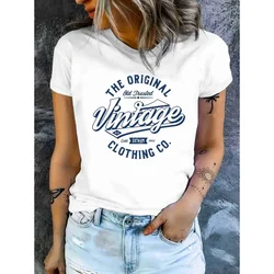 Damska bawełniana koszulka „Odzież vintage” Koszulka damska z krótkim rękawem Casual Tee Crew Neck Moda Wysokiej jakości topy odzieżowe