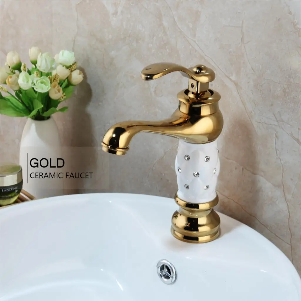 KEMAIDI Gold Polished Counter Top Bathroom Faucet Wash Basin Tap Swivel Single Handle Hot and Cold Water Mixer Tap