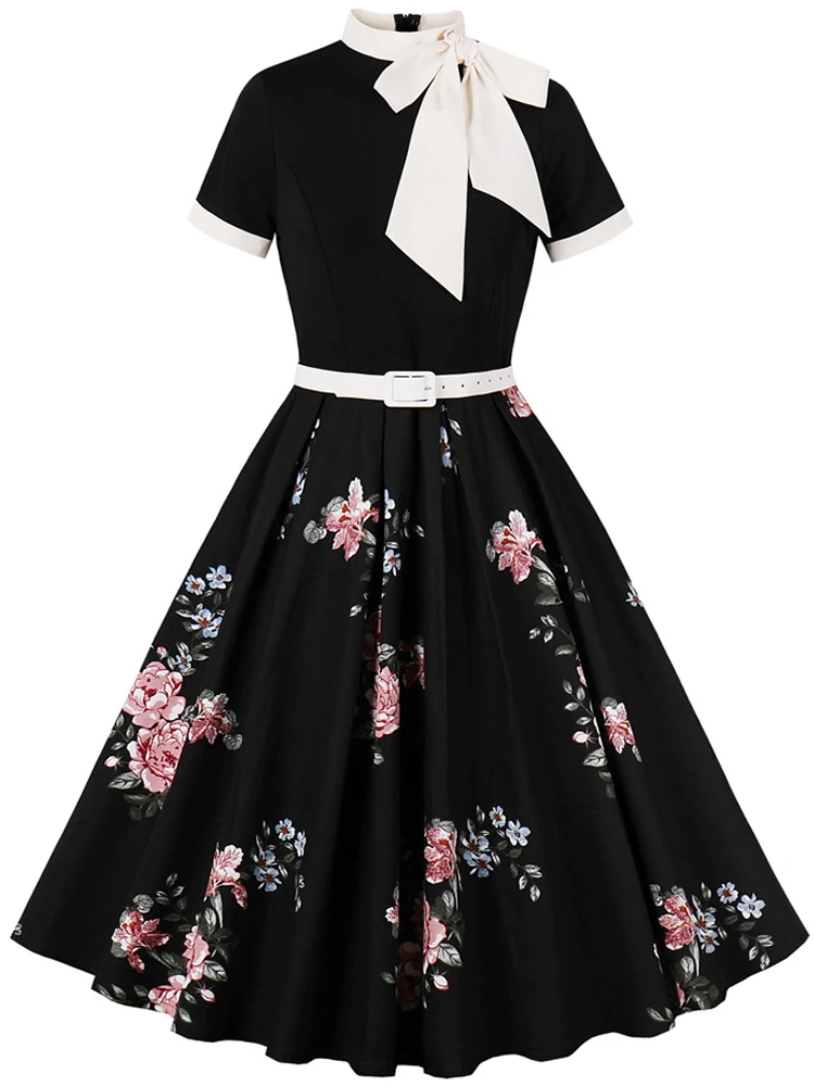 Polka Dot Print Patchwork Vintage Style A Line Swing Flare Dress Short  Sleeve Red Pink Black 1950s Summer Holiday Casual Dresses - AliExpress  200000345