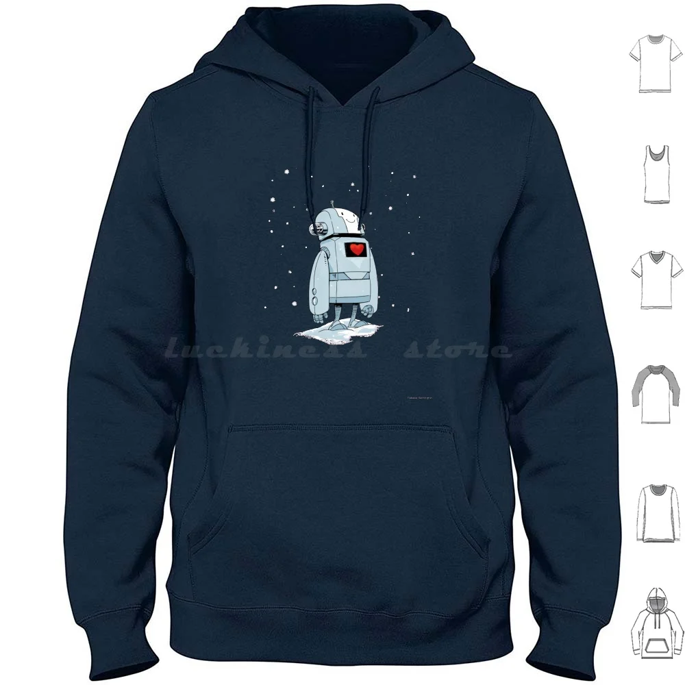 Robot Love Hoodies Long Sleeve Love Robot Snow Cute Winter Christmas Valentines Day Holidays Snowflake Magic