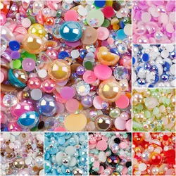 10/50garms Random Mix Resin Rhinestone AB Pearls Half Round Flatback Beads For Crafts Nail Art DIY Decoration