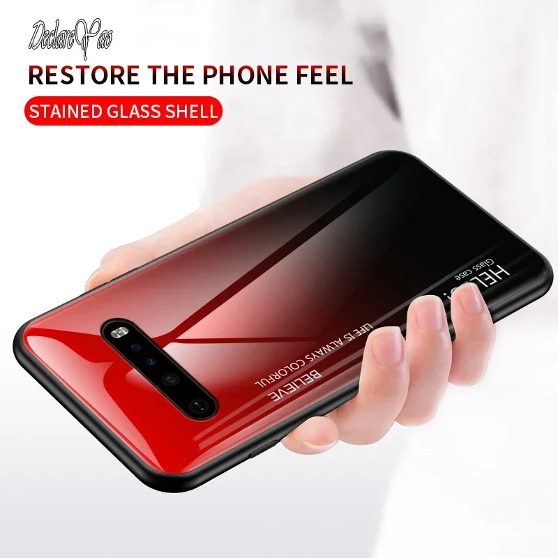 Cases For LG V60 Covers DECLAREYAO Ultra Slim Glass Hard Coque For LG V60 Phone Case Glass Silicone Soft Back Cover For LG V60