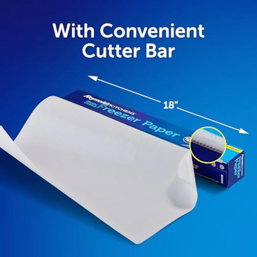 Kitchens Plastic-Coated Freezer Paper, Built-In Cutter, 50sq Feet Prevents Freezer Burn, Food and Meat Wrap Paper, Easy to Labe