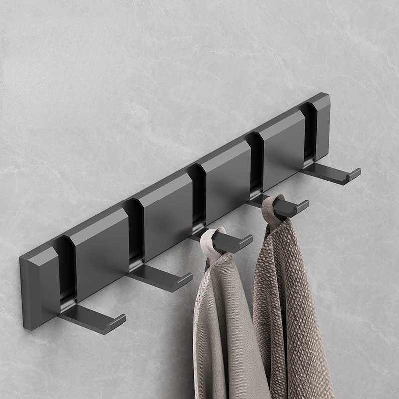 Colgador de toallas plegable gris, gancho de pared sin clavos, soporte de ropa para abrigo, Baño, Dormitorio, puerta trasera