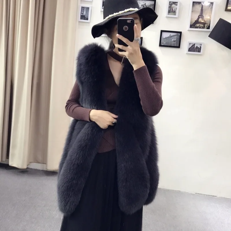 Medium and Long Big Water Drop Vest Imitation Fox Hair Thin Large Size Fluff Vest Jacket High Appearance Level Coat New Fur Vest
